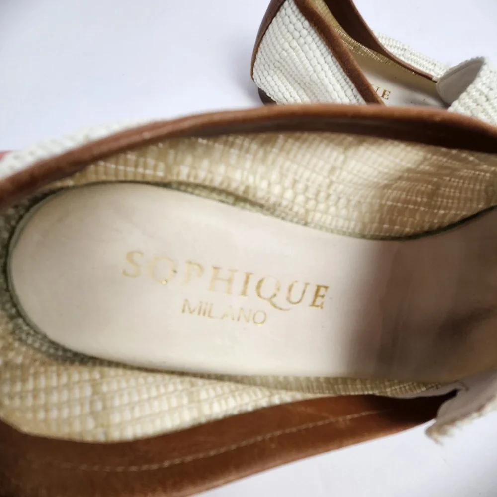 Sophique Milano Made In Italy Women's Riviera Raffia Leather Loafers Cream/Brown